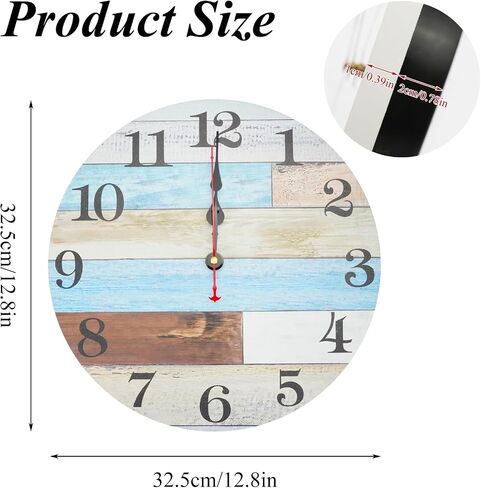 12.8 Inch Wooden Wall Clock, Silent Non Ticking Wall Clock Battery Operated, Decorative Rustic Clocks for Kitchen, Bathroom, Bedroom, Living Room in Saudi Arabia