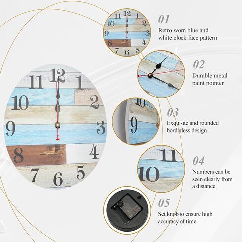 12.8 Inch Wooden Wall Clock, Silent Non Ticking Wall Clock Battery Operated, Decorative Rustic Clocks for Kitchen, Bathroom, Bedroom, Living Room in Saudi Arabia