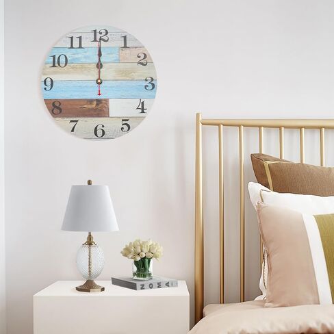 12.8 Inch Wooden Wall Clock, Silent Non Ticking Wall Clock Battery Operated, Decorative Rustic Clocks for Kitchen, Bathroom, Bedroom, Living Room in Saudi Arabia