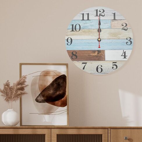 12.8 Inch Wooden Wall Clock, Silent Non Ticking Wall Clock Battery Operated, Decorative Rustic Clocks for Kitchen, Bathroom, Bedroom, Living Room in Saudi Arabia