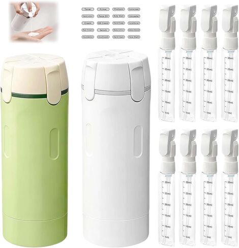 2 PCS 4 in 1 Travel Dispenser Bottle for Toiletries, Shampoo Lotion, Portable Refillable 4 in 1 Travel Bottle with Scale & Label, Leak Proof for Gym, Camping, Business Trips & Vacation (Green, White) in Saudi Arabia