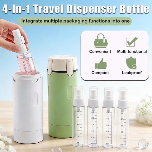 2 PCS 4 in 1 Travel Dispenser Bottle for Toiletries, Shampoo Lotion, Portable Refillable 4 in 1 Travel Bottle with Scale & Label, Leak Proof for Gym, Camping, Business Trips & Vacation (Green, White) in Saudi Arabia