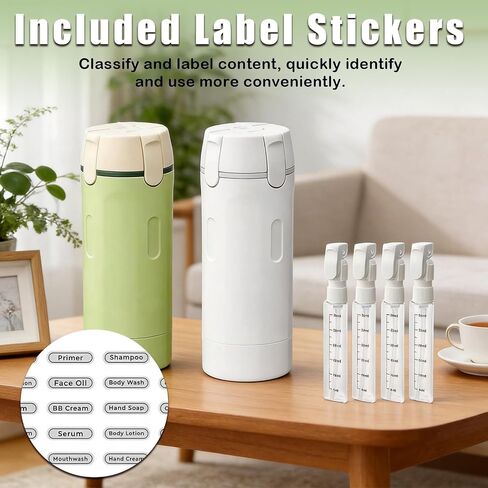 2 PCS 4 in 1 Travel Dispenser Bottle for Toiletries, Shampoo Lotion, Portable Refillable 4 in 1 Travel Bottle with Scale & Label, Leak Proof for Gym, Camping, Business Trips & Vacation (Green, White) in Saudi Arabia