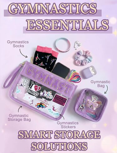 5 PCS Gymnastics Stuff Gymnastics Gifts Waterproof Small Clear Makeup Bag Gymnastic Bag Hypoallergenic Cheer Necklace Cotton Socks Stickers Gymnast Lover Gifts for Women in Saudi Arabia