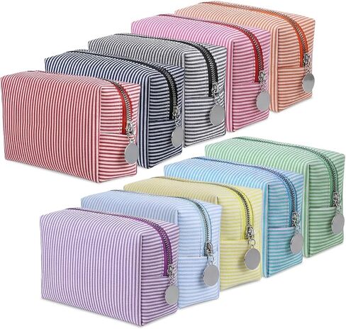 10 PCS Striped Makeup Bag, Seersucker Makeup Bag Bulk Cosmetic Bags with Zipper Travel Bags for Toiletries for Organizing Cosmetics, Toiletries, Jewelry and Holiday Gifts-10 Colors in Saudi Arabia