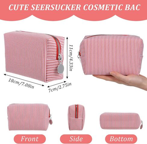 10 PCS Striped Makeup Bag, Seersucker Makeup Bag Bulk Cosmetic Bags with Zipper Travel Bags for Toiletries for Organizing Cosmetics, Toiletries, Jewelry and Holiday Gifts-10 Colors in Saudi Arabia