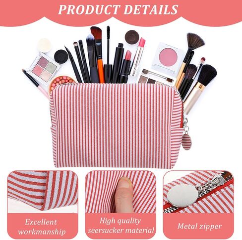 10 PCS Striped Makeup Bag, Seersucker Makeup Bag Bulk Cosmetic Bags with Zipper Travel Bags for Toiletries for Organizing Cosmetics, Toiletries, Jewelry and Holiday Gifts-10 Colors in Saudi Arabia