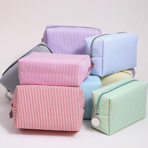 10 PCS Striped Makeup Bag, Seersucker Makeup Bag Bulk Cosmetic Bags with Zipper Travel Bags for Toiletries for Organizing Cosmetics, Toiletries, Jewelry and Holiday Gifts-10 Colors in Saudi Arabia