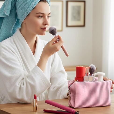 10 PCS Striped Makeup Bag, Seersucker Makeup Bag Bulk Cosmetic Bags with Zipper Travel Bags for Toiletries for Organizing Cosmetics, Toiletries, Jewelry and Holiday Gifts-10 Colors in Saudi Arabia