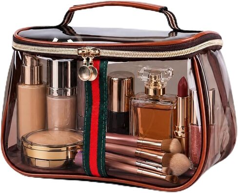 Retro Vanity Makeup Bag – Large Clear Cosmetic Organizer with Handle, Waterproof Travel Toiletry Bag for Women | Luxury Cosmetic & Skincare Storage Case in Saudi Arabia