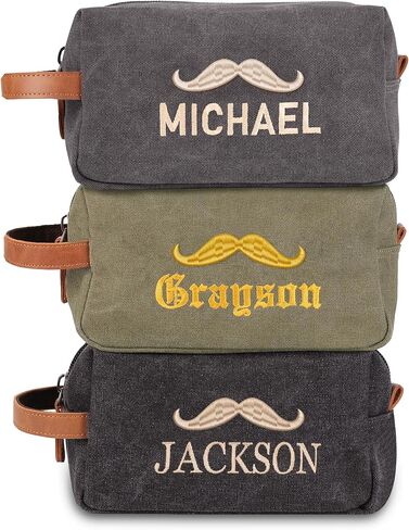Personalized Embroidered Travel Toiletry Bag for Men, Custom Canvas Shaving Dopp Kit with Name, Customized Fathers Day Toiletry Bags Gifts for Husband Dad Grandpa Boyfriend in Saudi Arabia
