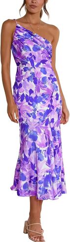 Women's One Shoulder Bodycon Dress Summer Floral Fishtail Midi Dress Party Cocktail Long Dresses in Saudi Arabia