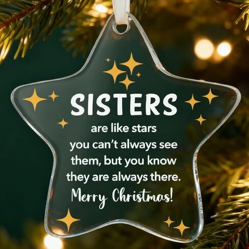 Christmas Star Ornament Gifts for Sister,Sisters are Like Stars Keepsake Gift,Xmas Hanging Ornaments Charms Omament Decorative for Soul Sister, Besties Glass Ornament in Saudi Arabia