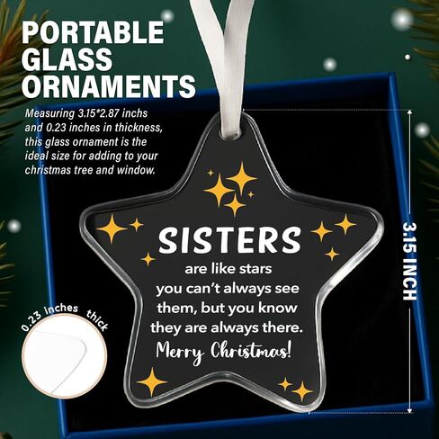 Christmas Star Ornament Gifts for Sister,Sisters are Like Stars Keepsake Gift,Xmas Hanging Ornaments Charms Omament Decorative for Soul Sister, Besties Glass Ornament in Saudi Arabia