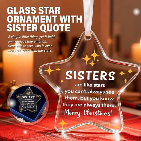 Christmas Star Ornament Gifts for Sister,Sisters are Like Stars Keepsake Gift,Xmas Hanging Ornaments Charms Omament Decorative for Soul Sister, Besties Glass Ornament in Saudi Arabia