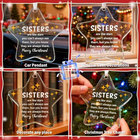 Christmas Star Ornament Gifts for Sister,Sisters are Like Stars Keepsake Gift,Xmas Hanging Ornaments Charms Omament Decorative for Soul Sister, Besties Glass Ornament in Saudi Arabia
