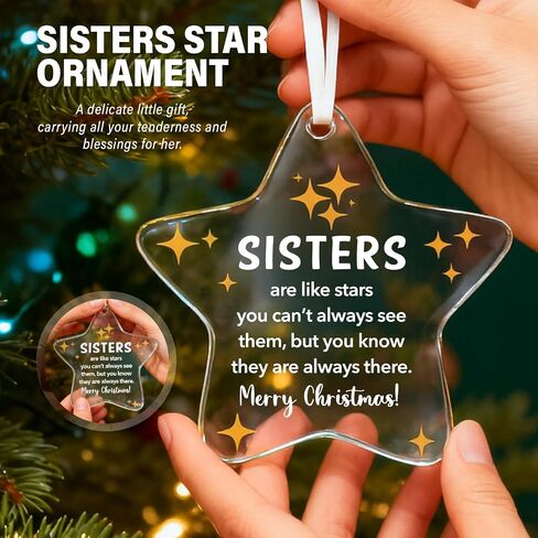 Christmas Star Ornament Gifts for Sister,Sisters are Like Stars Keepsake Gift,Xmas Hanging Ornaments Charms Omament Decorative for Soul Sister, Besties Glass Ornament in Saudi Arabia