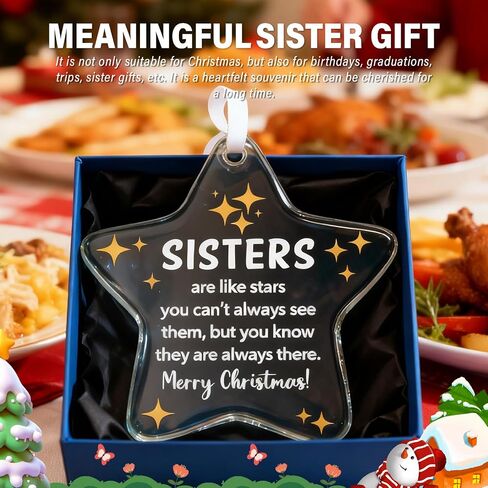 Christmas Star Ornament Gifts for Sister,Sisters are Like Stars Keepsake Gift,Xmas Hanging Ornaments Charms Omament Decorative for Soul Sister, Besties Glass Ornament in Saudi Arabia