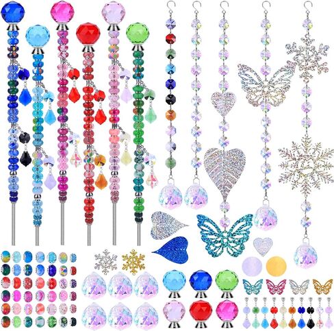 VICTLOV Crystal Suncatcher Making Kit, European Large Hole Beads, Glass Balls for Garden Decoration, DIY Outdoor Hanging Ornaments (164Pcs Diamond A) in Saudi Arabia