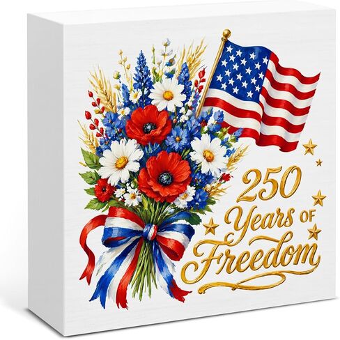 250th Anniversary USA Decorations, Patriotic Floral Wooden Sign Decor, 4th of July Memorial Day Home Decor for Desk Table Shelf in Saudi Arabia