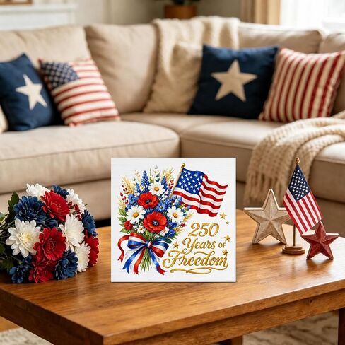 250th Anniversary USA Decorations, Patriotic Floral Wooden Sign Decor, 4th of July Memorial Day Home Decor for Desk Table Shelf in Saudi Arabia