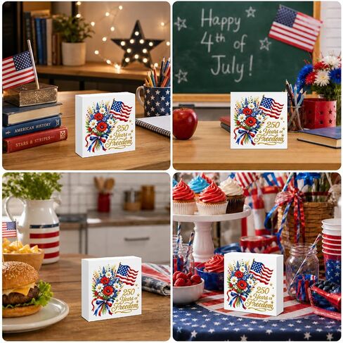 250th Anniversary USA Decorations, Patriotic Floral Wooden Sign Decor, 4th of July Memorial Day Home Decor for Desk Table Shelf in Saudi Arabia