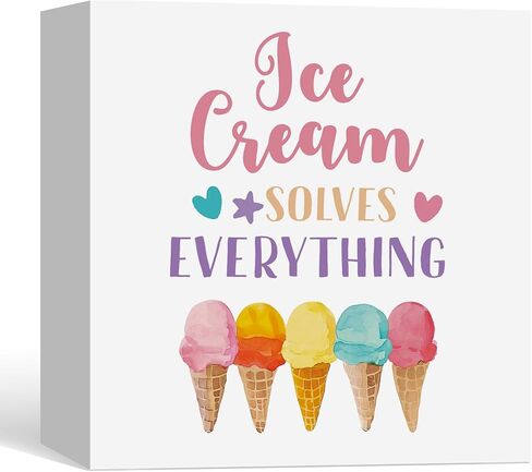 Funny Summer Gift Wood Box Signs, Ice Cream Lovers Gifts, Ice Cream Solves Everything Wooden Sign Decorations for Kids Room Home Desk Table Shelf Tabletop, 5x5 Inches in Kuwait