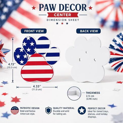 3 Pcs 4th of July Decorations Indoor Dog Paw America Red White and Blue Wooden Wood Sign Decor Memorial Day Independence Day Patriotic Holiday Kitchen Dining Home Party Shelf Office Supply in Saudi Arabia