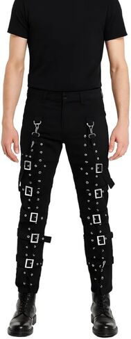 Men's Electro Black Bondage Rave Gothic Cyber Chain Goth Jeans Punk Rock Pants in Kuwait
