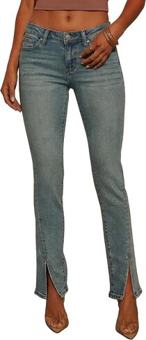 Women's Split Hem Luscious Curvy Stretch Low Rise Straight Jeans in Saudi Arabia