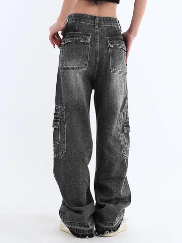 Women's Cargo Pants Low Waist Baggy Jeans Pocket Wide Leg Casual Trendy Streetwear Grunge in Kuwait