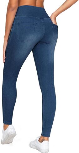 Dragon Fit Women's Skinny Jeans Crossover High Waist Jeggings Stretchy Denim Leggings with Pockets in Saudi Arabia