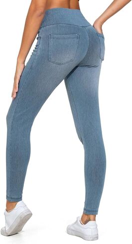Dragon Fit Women's Skinny Jeans Crossover High Waist Jeggings Stretchy Denim Leggings with Pockets in Saudi Arabia