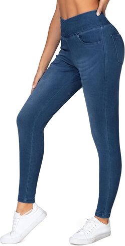 Dragon Fit Women's Skinny Jeans Crossover High Waist Jeggings Stretchy Denim Leggings with Pockets in Saudi Arabia