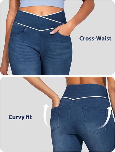 Dragon Fit Women's Skinny Jeans Crossover High Waist Jeggings Stretchy Denim Leggings with Pockets in Saudi Arabia