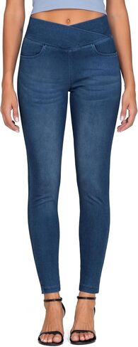 Dragon Fit Women's Skinny Jeans Crossover High Waist Jeggings Stretchy Denim Leggings with Pockets in Saudi Arabia