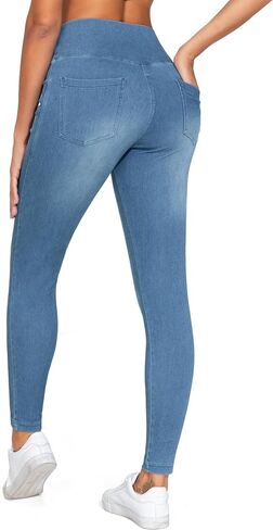 Dragon Fit Women's Skinny Jeans Crossover High Waist Jeggings Stretchy Denim Leggings with Pockets in Saudi Arabia