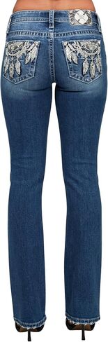 Miss Me Women's Mid-Rise Shadowcatcher Snakeskin Dreamcatcher Slim Bootcut Jeans in Kuwait