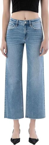 Lovervet by VERVET Women's Clean Cut Raw Hem Ankle Slim Wide Jeans in Saudi Arabia