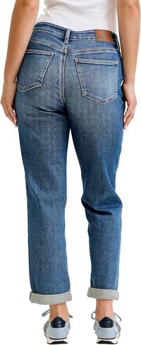 Judy Blue Womens Jeans - Mid Rise Boyfriend Embroidered Repair Patch in Kuwait