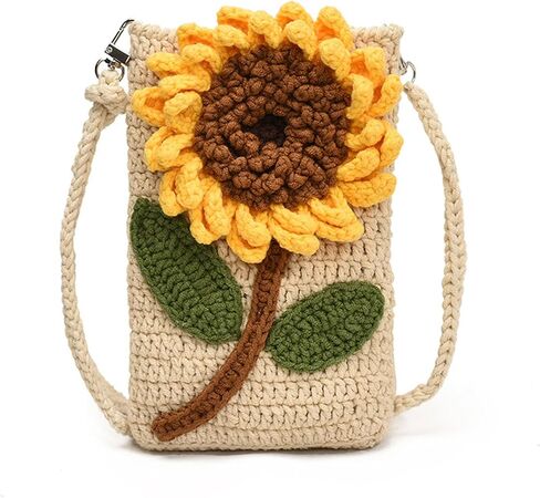 Crochet Bags for Women Girl Handmade Gift Sunflower Crossbody Purse Phone Bag Knitted Wallet Floral Shoulder Bag in Saudi Arabia
