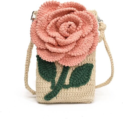 Crochet Bags for Women Girl Handmade Gift Sunflower Crossbody Purse Phone Bag Knitted Wallet Floral Shoulder Bag in Saudi Arabia