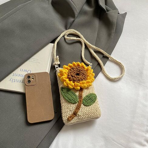 Crochet Bags for Women Girl Handmade Gift Sunflower Crossbody Purse Phone Bag Knitted Wallet Floral Shoulder Bag in Saudi Arabia