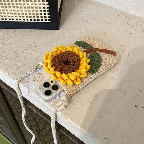 Crochet Bags for Women Girl Handmade Gift Sunflower Crossbody Purse Phone Bag Knitted Wallet Floral Shoulder Bag in Saudi Arabia