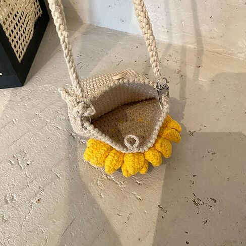 Crochet Bags for Women Girl Handmade Gift Sunflower Crossbody Purse Phone Bag Knitted Wallet Floral Shoulder Bag in Saudi Arabia