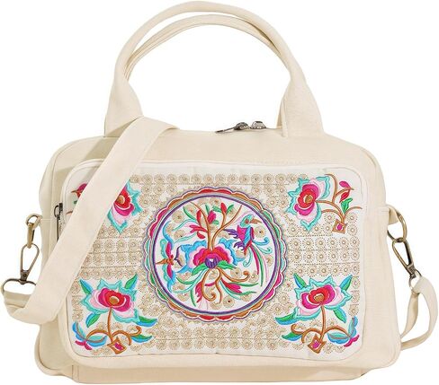 Embroidered Canvas Top Handle Handbag, 3 Layers Crossbody Bag Multiple Colors in Saudi Arabia