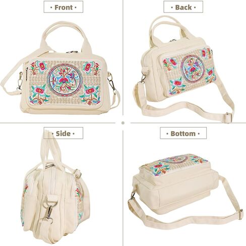 Embroidered Canvas Top Handle Handbag, 3 Layers Crossbody Bag Multiple Colors in Saudi Arabia