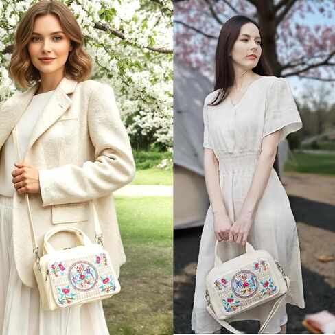 Embroidered Canvas Top Handle Handbag, 3 Layers Crossbody Bag Multiple Colors in Saudi Arabia