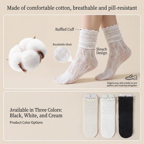 3 Pairs Lace Sexy Tabi Socks Women Split Two Toe Socks Japanese Toes Separated Sock Ruffle Frilly Sports Casual Sock for Men Women Unisex in Saudi Arabia