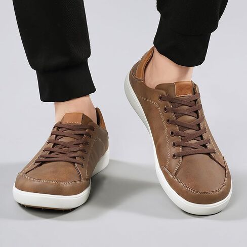 Men's Dress Sneakers, Casual Synthetic Leather Shoes, Ultra-Lightweight Lace Up with Wide Toe Box, Retro Minimalist Walking Shoes for Business, Office & Daily Commute in Kuwait
